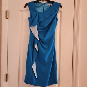 ANTONIO MELANI Blue Ruffle Midi Dress